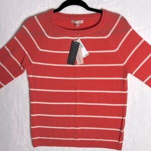 Philosophy 100% Cashmere Crew Neck Stripe Coral/White Sweater S